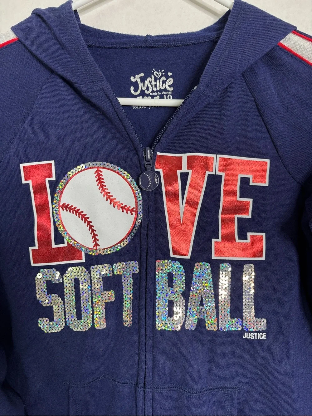 Justice Navy Hoodie with Red & Silver Softball Graphic